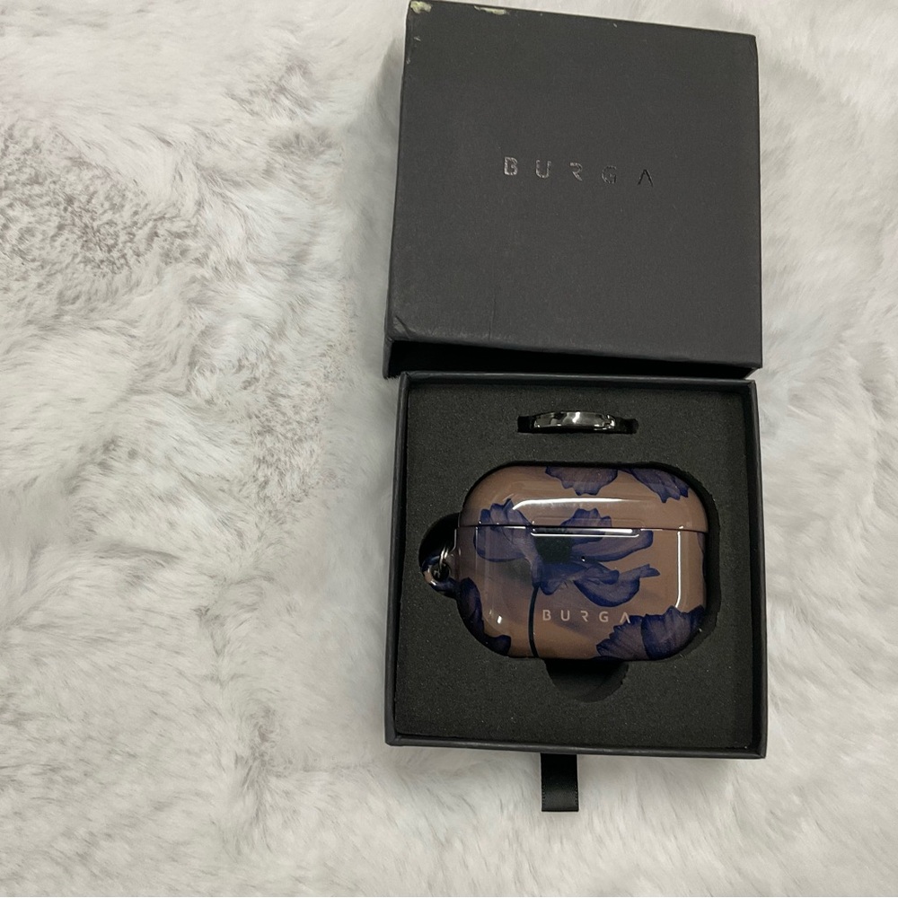 BURGA Floral AirPods 2 Case in Taupe with Navy Flowers